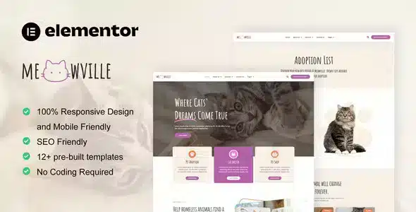 MeowVille – Animal Shelter & Cat Breeder Elementor Template Kit