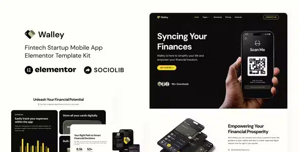 Walley - Fintech Startup Mobile App Elementor Template Kit