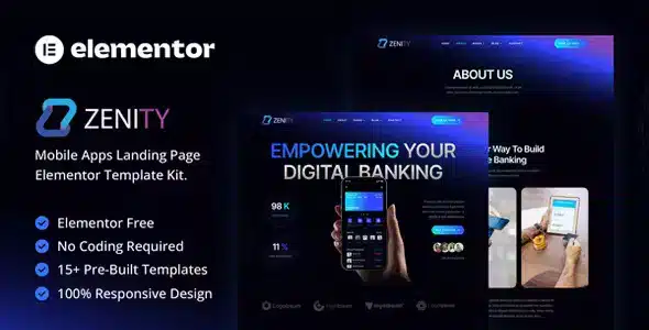 Zenity – Mobile App Landing Page Elementor Template Kit